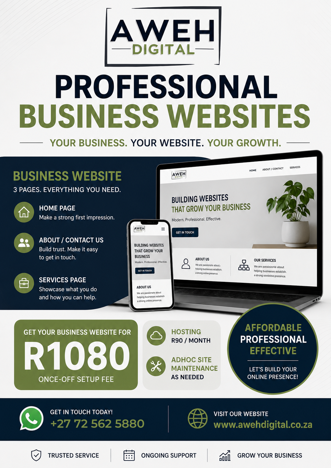 Aweh Digital Professional Business Websites service flyer
